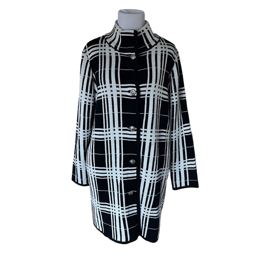Anne Klein Black/White Plaid Knit Coat